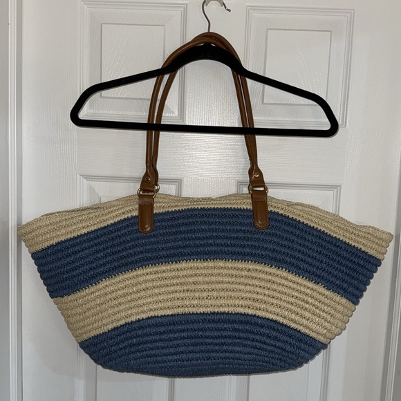 Tommy Bahama Blue and Tan Striped Tote Bag